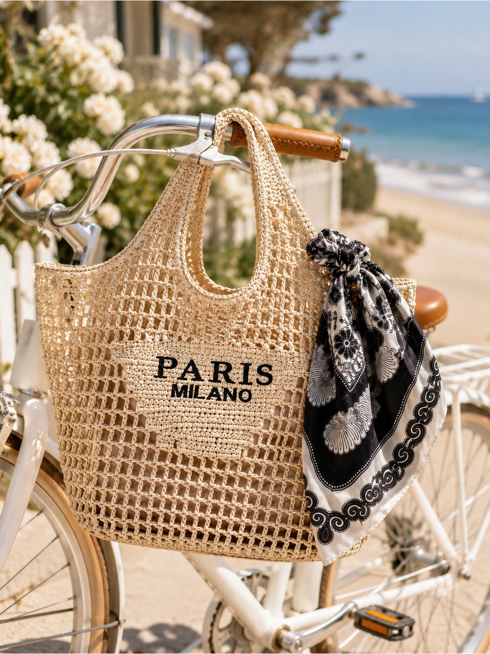 Handwoven Straw Beach Tote + Anthropologie Scarf Bundle – New ☀️👙🐚 - Picture 5 of 8